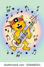 Cute cat playing a guitar