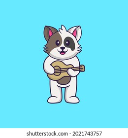 Cute cat playing guitar. Animal cartoon concept isolated. Can used for t-shirt, greeting card, invitation card or mascot.