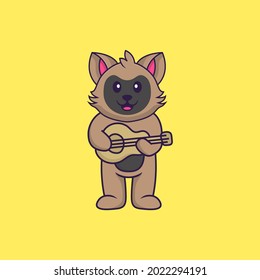 Cute cat playing guitar. Animal cartoon concept isolated. Can used for t-shirt, greeting card, invitation card or mascot.