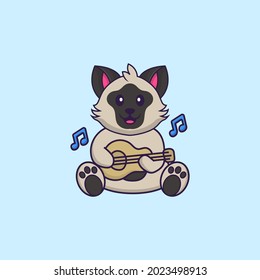 Cute cat playing guitar. Animal cartoon concept isolated. Can used for t-shirt, greeting card, invitation card or mascot.