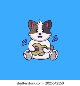 Cute cat playing guitar. Animal cartoon concept isolated. Can used for t-shirt, greeting card, invitation card or mascot.