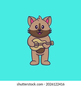 Cute cat playing guitar. Animal cartoon concept isolated. Can used for t-shirt, greeting card, invitation card or mascot.