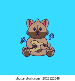 Cute cat playing guitar. Animal cartoon concept isolated. Can used for t-shirt, greeting card, invitation card or mascot.