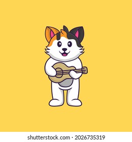 Cute cat playing guitar. Animal cartoon concept isolated. Can used for t-shirt, greeting card, invitation card or mascot.