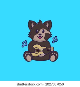 Cute cat playing guitar. Animal cartoon concept isolated. Can used for t-shirt, greeting card, invitation card or mascot.