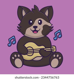 Cute cat playing guitar. Animal cartoon concept isolated. Can used for t-shirt, greeting card, invitation card or mascot