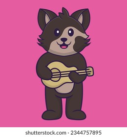 Cute cat playing guitar. Animal cartoon concept isolated. Can used for t-shirt, greeting card, invitation card or mascot