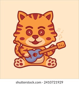 Cute cat playing guitar cartoon vector illustration