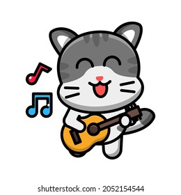 cute cat playing guitar icon illustration vector graphic