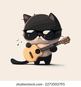 Cute cat playing guitar mascot cartoon character. A cute rock star cat playing the guitar. Vector illustration.tshirt design