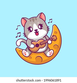 Cute cat playing guitar on the moon