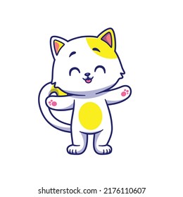 Cute Cat Playing Hula Hoop Cartoon Vector Icon Illustration. Animal Sport Icon Concept Isolated Premium Vector. Flat Cartoon Style