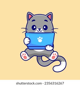 Cute Cat Playing Laptop Cartoon Vector Icon Illustration.
Animal Technology Icon Concept Isolated Premium Vector.
Flat Cartoon Style