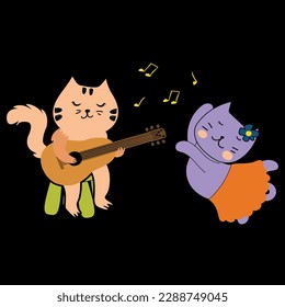 Cute cat playing music t-shirt design