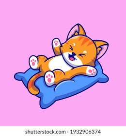 Cute Cat Playing On Pillow Cartoon Vector Icon Illustration. Animal Nature Icon Concept Isolated Premium Vector. Flat Cartoon Style