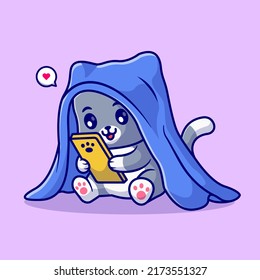 Ilustración De Icono Del Vector De Caricaturas Cute El Gato Reproduciendo El Teléfono En Una Ilustración De Icono Del Vector De Caricatura. Vector Premium Aislado De Icono De Tecnología Animal. Estilo de dibujo plano