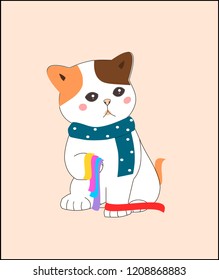Cute cat playing with ribbon vector Illustration