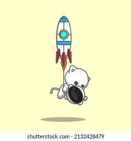 cute cat playing rocket illustration