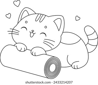 The cute cat is playing with a roll of paper coloring page