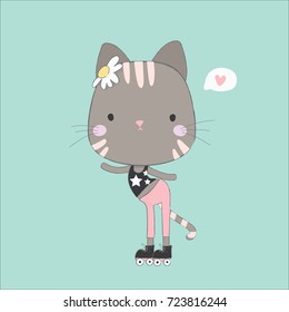 Cute cat playing roller skating