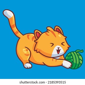 cute cat playing rolling ball. isolated cartoon animal illustration. Flat Style Sticker Icon Design Premium Logo vector. Mascot Character