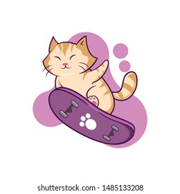 A Cute Cat Playing Skateboard