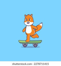 Cute Cat Playing Skateboard Cartoon Vector Illustration