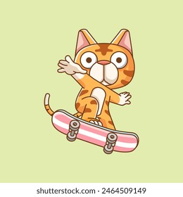 a Cute cat Playing Skateboard trick animal kawaii chibi character mascot illustration outline style
