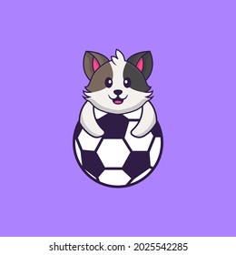 Cute cat playing soccer. Animal cartoon concept isolated. Can used for t-shirt, greeting card, invitation card or mascot.