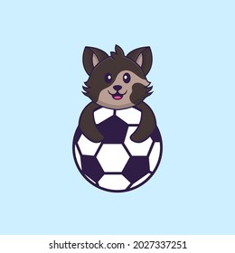 Cute cat playing soccer. Animal cartoon concept isolated. Can used for t-shirt, greeting card, invitation card or mascot.