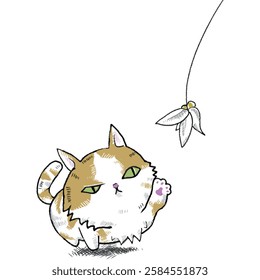 Cute cat playing with stick toy