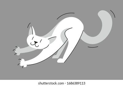 Cute cat playing and stretching vector illustration, domestic pet cartoon.