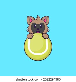 Cute cat playing tennis. Animal cartoon concept isolated. Can used for t-shirt, greeting card, invitation card or mascot.