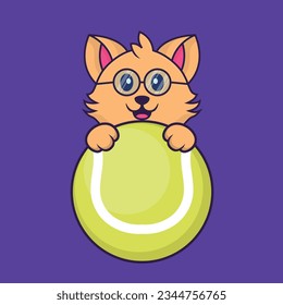 Cute cat playing tennis character