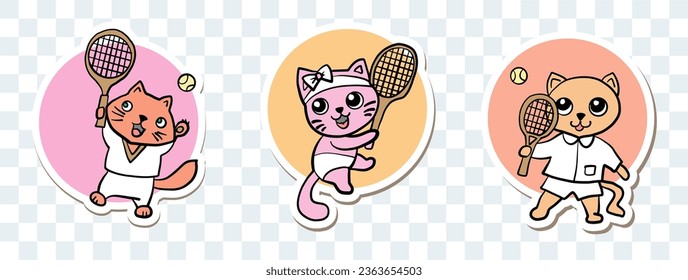 Ilustración de mascota aislada de un gato lindo que juega al tenis