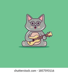 cute cat playing ukulele guitar