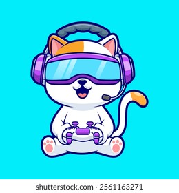 Cute Cat Playing Vr Game With Controller Cartoon Vector 
Icon Illustration. Animal Technology Icon Concept Isolated 
Premium Vector. Flat Cartoon Style 