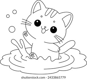 The cute cat is playing with water coloring page.