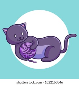 cute cat playing yarn ball. cartoon vector illustration