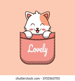cute cat in pocket cartoon illustration svg
