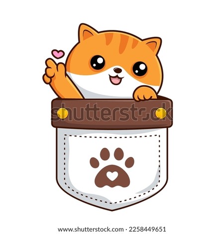 Cute Cat in Pocket - Tabby Orange White Pussy Cat in Pouch with Love Hand