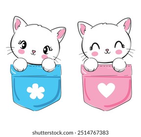 Cute Cat in a pocket vector Print Design hand drawn illustration