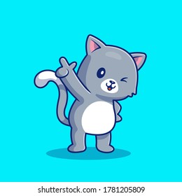 Cute Cat Pointing Cartoon Vector Icon Illustration. Animal Icon Concept Isolated Premium Vector. Flat Cartoon Style
