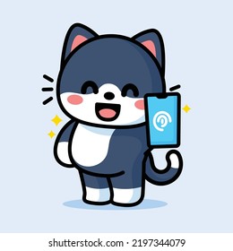 cute cat is pointing at the phone