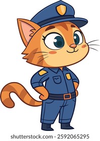 Cute Cat Police Cartoon Character illustrations Isolated on a White Background