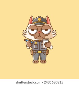 Cute cat police officer uniform cartoon animal character mascot icon flat style illustration concept