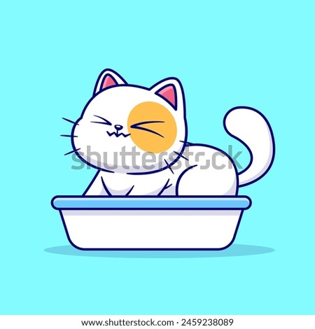 Cute Cat Pooping On Sand Box Cartoon Vector Icon Illustration. Animal Nature Icon Concept Isolated Premium Vector. Flat Cartoon Style