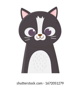 Cute cat portrait cartoon. Feline animal icon design, vector illustration.