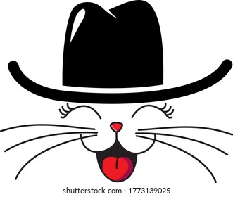 Cute cat portrait in cowboy hat.Vector illustration 