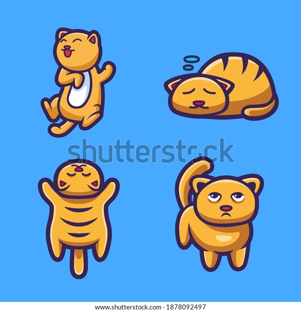 かわいい猫のポーズベクター画像アイコンイラスト かわいい猫のポーズのマスコットキャラクター かわいい猫のポーズのフラット漫画イラスト のベクター画像素材 ロイヤリティフリー